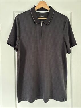 Perry Ellis Short Sleeve Zip Polo in Charcoal Gray